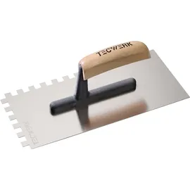tecwerk Glättekelle L.280mm B.130mm Zahn 10x10 rostfr.H-Heft VA S.0,7mm TECWERK