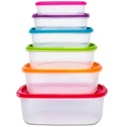 FIVE - 6er-Set stapelbare rechteckige Tupperware mit mehrfarbigem Deckel
