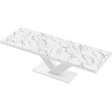 Design Esstisch HE-999 Marmor Natur / Weiß Hochglanz ausziehbar 160 cm bis 256 cm Esszimmertisch für bis zu 10 Personen Hochglanz Funktionstisch modern vielseitig Esszimmer erweiterbar zeitlos
