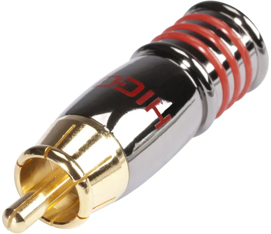 HICON Cinch (RCA), 2-pol , Metall-, Löttechnik-Kabelstecker, vergoldete(r) Kontakt(e), gerade, chromfarben