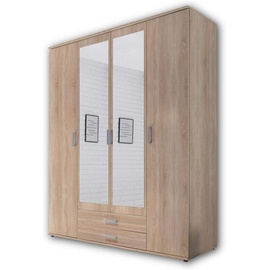 Schlafkontor Karl Kleiderschrank + Spiegel Holzwerkstoff Melamin 4 Türen 160x196x54 cm