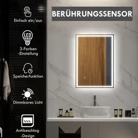 Homcom Badspiegel mit LED-Leuchte, 70 x 50 cm Wandspiegel - Silber