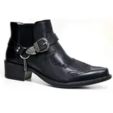 SFSSWSRYDF Herren Slipper Cowboy Westernstiefel mit mittlerem Absatz Kampfstiefel Reitstiefel Buckle Kurzschaft Stiefel,Schwarz,46 EU - 46 EU