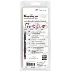 Tombow Dual-Fasermaler ABT mit Rundspitze/Pinselspitze Wasserbasis dermatologisch getestet VE=6x6 Stück