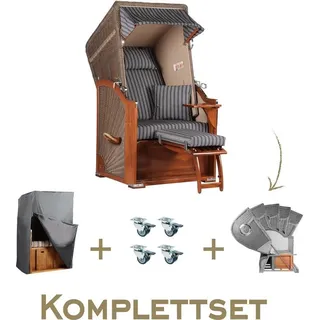 Strandkorb Komplettset Single Seeblick Mahagoni PE Grey Dessin 500 - Grau