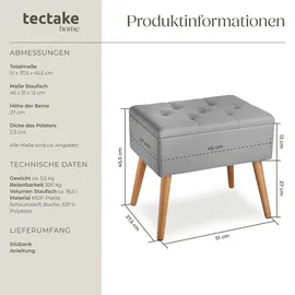 Tectake Sitzbank Ranya Gepolstert Grau 51 x 37,5 x 45,5 cm