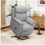 Homcom Fernsehsessel mit Aufstehhilfe, 5 Massagemodi, Liegefunktion, TV-Sessel mit Fernbedienung, Seitentasche Taschenfederkern Leinenoptik, Grau