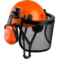 MUSTBAU Sicherheitshelm Schutzhelm Set -  EN397 mit Ohrschützern und Netzvisier - Verstellbarer Kopfbügel von 53 bis 63 cm - Ideal für Forstwirtschaft, Baustellen und Dienstleistungen