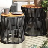 vidaXL Garten-Beistelltische 2 Stk. mit Holzplatte Schwarz Poly Rattan