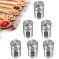 HOMGEN Gewürzdosen 6 Stück Gewürzstreuer mit Gläsern Edelstahl 90 ml Gewürzbehälter mit 3 Verschiedenen Bohrungsschalter für Salz Schwarzer Pfeffer