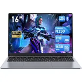 FUNYET 16-Zoll-PC Laptop, N150 Prozessor Notebook (bis zu 3,4 GHz), 16 GB RAM 1 TB SSD,Win 11 Laptop, 1920 x 1200 FHD Laptops, Computer mit beleuchteter Tastatur, 6000 mAh Notebook,WiFi 5,BT 5.0