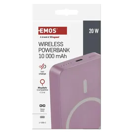 EMOS Powerbank WI 1046, 10000 mAh MagSafe mit Passthrough und Wireless-Charging, USB-C-Ausgang inkl. Kabel - für iPhone, Smartphone, - rosa, B0551S - Rosa