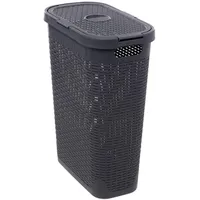 5 five simply smart 5five Simply Smart Wäschekorb aus Rattan, 40 l, Grau – Belüftungslöcher – Deckel – Ergonomische Griffe für einfaches Tragen – Aufbewahrungskorb aus Kunststoff