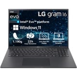 LG 2023 LG gram 16 Zoll Notebook - 1,190g Intel Core i7 Prozessor (16GB LPDDR4x RAM, 512GB SSD, 80h Akkulaufzeit, Intel Iris Xe Graphics, Win 11 Home) - Schwarz