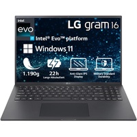 LG 2023 LG gram 16 Zoll Notebook - 1,190g Intel Core i7 Prozessor (16GB LPDDR4x RAM, 512GB SSD, 80h Akkulaufzeit, Intel Iris Xe Graphics, Win 11 Home) - Schwarz