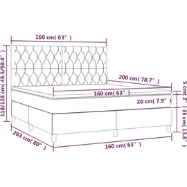 vidaXL Boxspringbett mit Matratze Dunkelgrau 160x200 cm Stoff