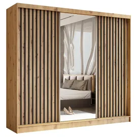 beautysofa BEAUTY SOFA Helix - Schrank mit Spiegel - Kleiderschrank mit Schiebetüren und Lamellen - Garderobenschrank, Mehrzweckschrank, Flurschrank - 240cm breit - Artisan & Lamellenfarbe Schwarz