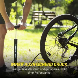 Dunlop Fahrradpumpe 12Bar - Luftpumpe für Dunlop-/Schrader-/Französisches Ventil - Standluftpumpe mit Adapter - Schwarz