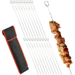 Relaxdays Grillspieße Edelstahl, 20er Set Schaschlik-Spieße, mit Tasche, Fleisch & Gemüse, 39 cm, Metallspieße, silber