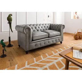 Massivmoebel24 Sofa 2-Sitzer Echtleder 158x82x75 grau CHESTERFIELD #202