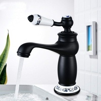 Retro Bad Wasserhahn Messing Waschbecken Wasserhahn für Badezimmer, Küche, Vintage Waschtischarmatur +Schläuc (Schwarz)