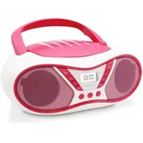 MOOOV 477410 Tragbarer CD-Player mit Radio, USB, Lautsprecher - Mini Kofferradio für Kinder & Senioren, Retro Design, MP3 - Ideal für Küche & Kinderzimmer - Netzbetrieb oder Batterien - Rosa
