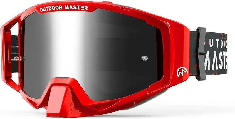 OutdoorMaster Mustang Dirt Bike OTG-Brille für Herren, Damen, Erwachsene, Jugendliche – Roter Rahmen, graue Gläser mit Silberakzenten