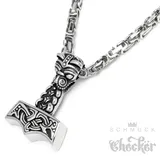 Mjölnir Anhänger aus Edelstahl Gott Thor Hammer silber Drache Wikinger Königskette