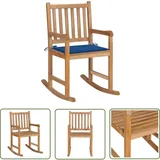 The Living Store Schaukelstuhl Mit Königsblauem Kissen Massivholz Teak - Holzsessel - Gartenstuhl - Outdoor Sessel - Teakholzmöbel - Balkonmöbeln