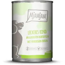 MJAMJAM Leckere Mahlzeit 400g Hundenassfutter 6 x 400 Gramm leckeres Rind an gekochten Kartoffeln mit knackigen Erbsen