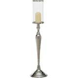 WHOLE HOUSE WORLDS Luxuriöser Kerzenhalter, Iron, Polished Silver Finish, 88 cm, Inklusive Ständer und Glasmanschette