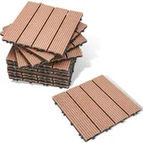 Faziango WPC Terrassenfliesen 6 m2, 30 x 30 cm 66 Stücke, Terrassendielen mit 4 Latten in Holzoptik, für Garten Balkon Bodenbelag mit Drainage u... - Braun