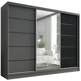 A&J MöbelLand Schiebetürenschrank AURELIA 2 200 x 215 x 60 cm Schwarz
