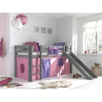 Spielbett Rutsche Textilset 90x200 Kinderbett Lattenrost Hochbett grau pink rosa