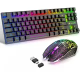 87 Tasten Drahtlose Tastatur Maus Combo Regenbogen von hinten beleuchtet 2.4G wiederaufladbare mechanische Feel Gaming-Tastatur+2400DPI 6 Tasten Optische Regenbogen-LED-Gaming-Maus+Mauspads (schwarz)