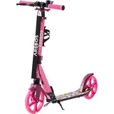 AREBOS Cityroller Roller Tretroller mit LED, höhenverstellbar, klappbar, inkl. Tragegurt, Hand & Trittbremse, bis 100 kg belastbar Pink - Rosa