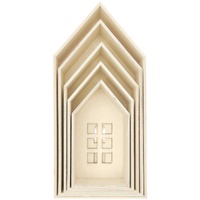 Rico Design 5er Set Holz-Deko-Häuser aus Holz mit Fenstern,