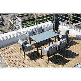 Möbilia Garten-Essgruppe | 6 Stühle inkl. Sitz- und Rückenkissen Stahl/Glas