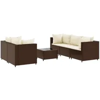 vidaXL 6-tlg Garten-Lounge-Set mit Kissen Braun Poly Rattan Modell 24