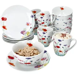 12tlg Frühstücksset Marie Porzellan 6 Personen Teller Becher Schale Blumen