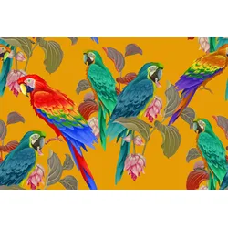 Fototapete PAPERMOON "BLUMEN ABSTRAKT-PAPGEIEN MUSTER DESIGN VOGEL BLUMEN", bunt, B:2,50m L:1,86m, Vlies, Tapeten