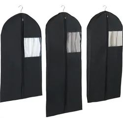 Kleidersack WENKO "Modell Deep Black", schwarz, B/H: 12cm x 135cm, Stoff: Polyethylen-Vinylacetat, Folie: Polyethylen-Vinylacetat, Kleidersäcke, Kleiderhülle mit Sichtfenster & Reißverschluss, abwaschbar, 3 Größen