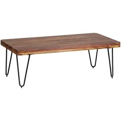 Kadima Design Couchtisch `Balu` Massivholz: Rechteckig, Metallbeine, handgefertigt, einzigartige Maserung. Braun, 115x60x40 cm