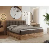 MKS Meble Boxspringbett 180x200 mit Bettkasten Holz Holzrahmen, Boxbett 180x200 mit Matratze H4 und Kopfteil, - Braun Velvet - Albero-1