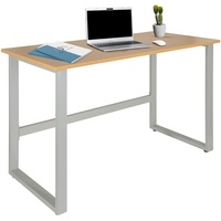 HJH Office Schreibtisch WORKSPACE LIGHT I Buche/Silber schmaler Computertisch mit Stahlgestell