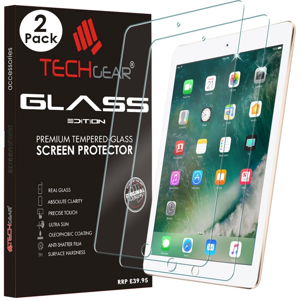 TECHGEAR [2 Stück] Schutzfolie kompatibel mit iPad 9.7 (2018/2017), iPad Air 1, iPad Air 2 (9,7 Zoll) Schutzfolie folie Glas Anti-Kratzer Schutzabdeckung kompatibel mit iPad 9.7 5. & 6. Generation