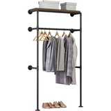Woltu industrielle Kleiderstange Wand,Garderobe für begehbaren Kleiderschrank,Kleiderständer mit Regal,für Schlafzimmer Ankleidezimmer,103x187x36,5 cm
