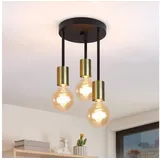 CBJKTX Deckenleuchte Hängend 3 Flammig Deckenstrahler - Vintage Deckenlampe E27 Schwarz-Gold mit 3 Spots Kronleuchter Industrial Modern Deckenspots für Esszimmer Küche Flur Wohnzimmer Bar Restaurant