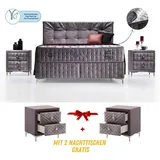 Bambi Boxspringbett 140x200 mit Bettkasten mit Matratzen Sleepure Set mit 2 Nachttischen Abnehmbar und Waschbar Top-Pad