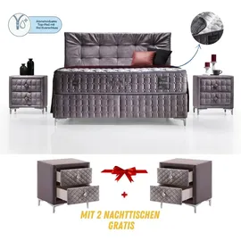 Bambi Boxspringbett 140x200 mit Bettkasten mit Matratzen Sleepure Set mit 2 Nachttischen Abnehmbar und Waschbar Top-Pad
